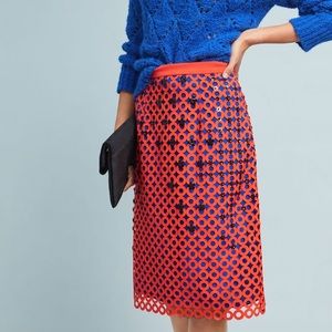 PANKAJ & NIDHI Anthropologie Red Cut-Out Overlay Blue Penelope Skirt - Sz XS